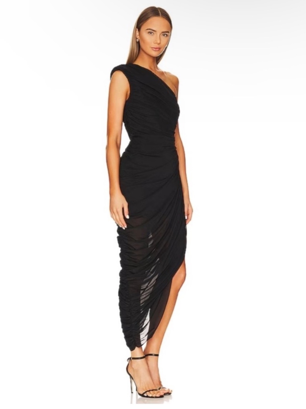 ELLIATT Genie Dress in Black One Shoulder Midi - Picture 3 of 11